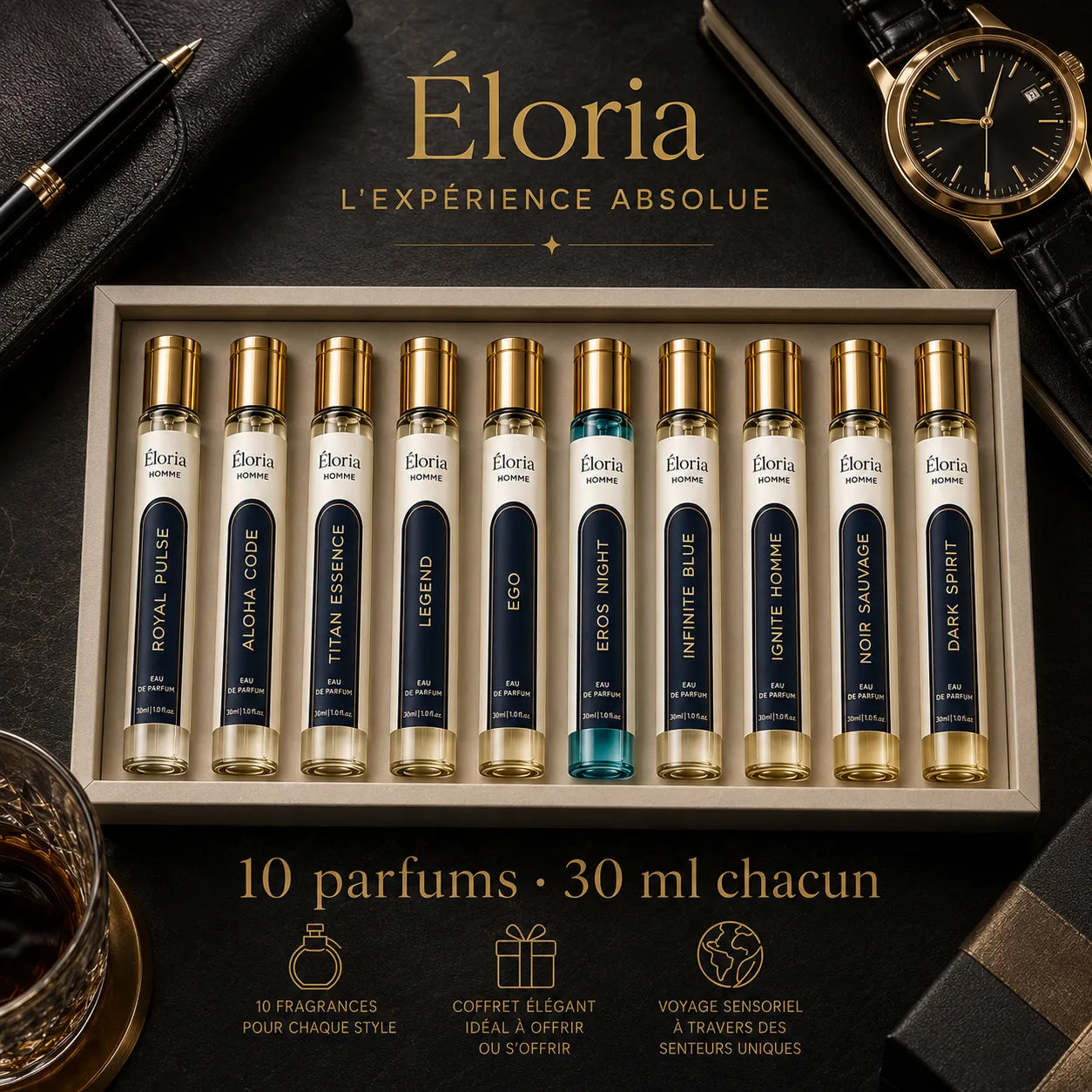 Coffret men Éloria — 10 Parfums · L'Expérience Absolue