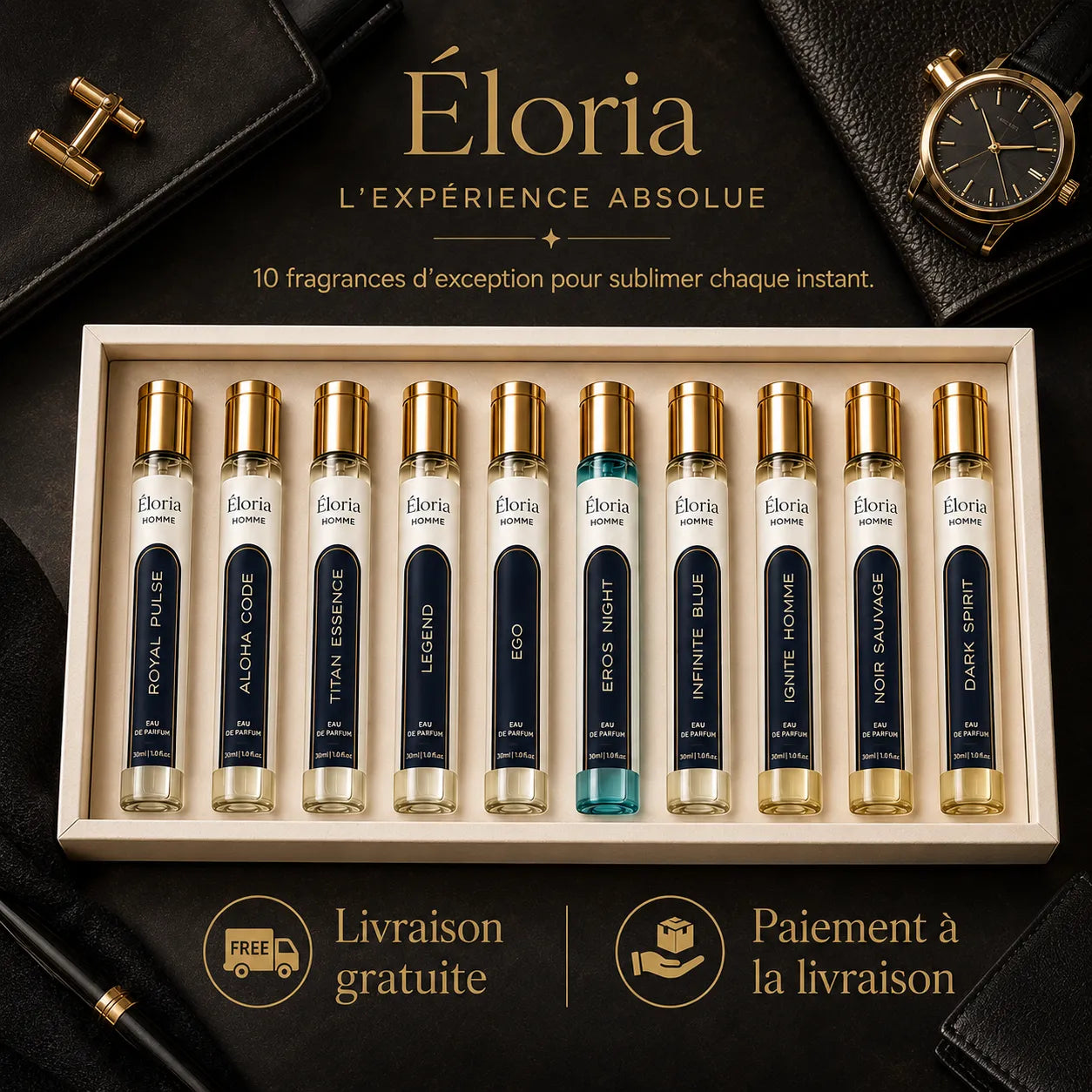 Coffret men Éloria — 10 Parfums · L'Expérience Absolue